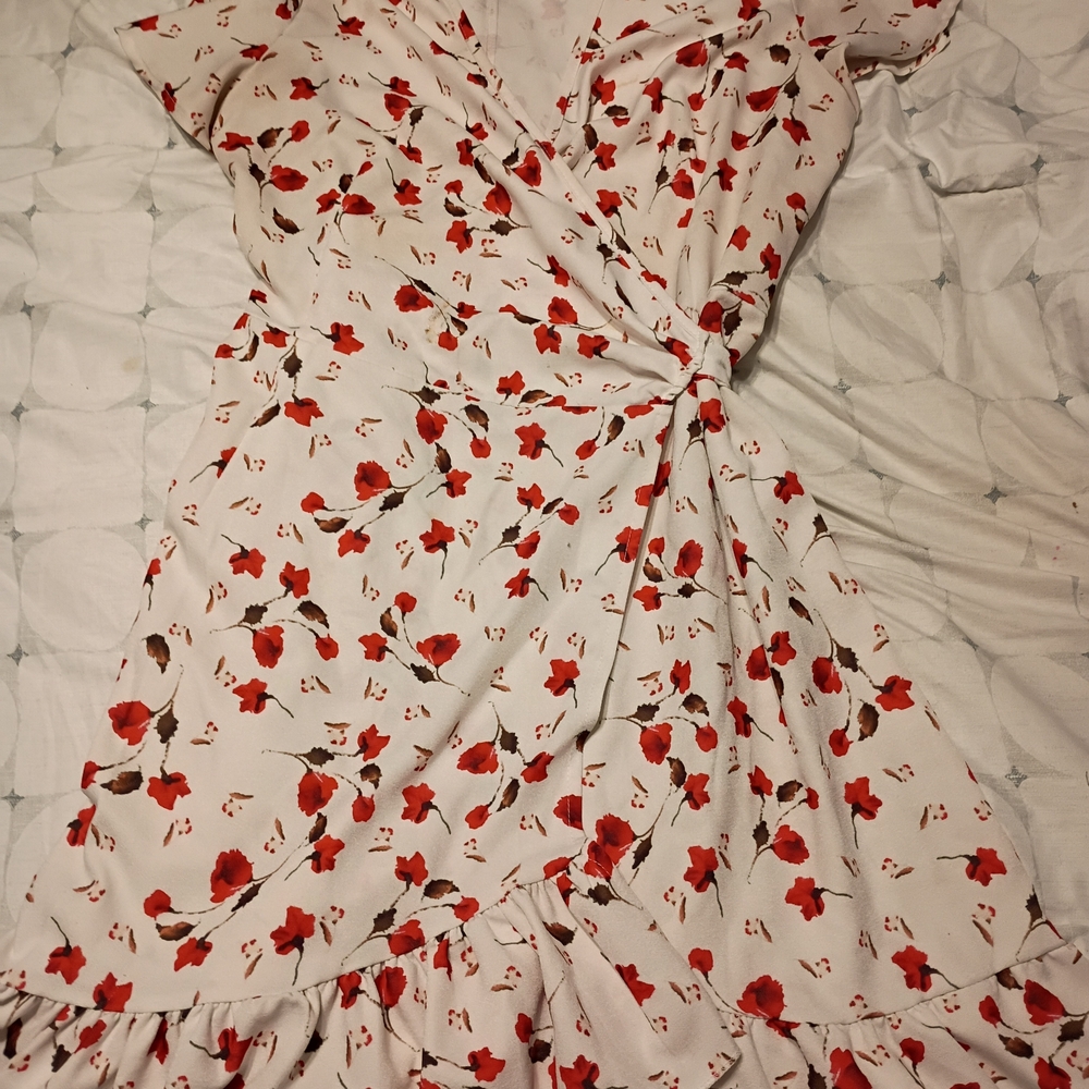 Asymmetrical Floral Dress in Red and White